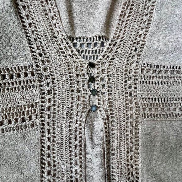 Chicos 1 Cardigan Womens Neutral Crochet 3/4 Bell Sleeve Flowy Boho Artsy - Picture 4 of 6